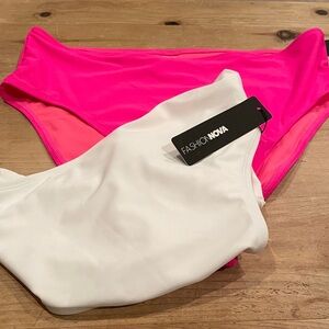 NWT FashionNova  Hot Pink White bathing suit bottoms swim beach vacation pool XL